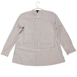 Eileen Fisher Women's Split Neck Oversized Button Front Mandarin Blouse Top Sz S